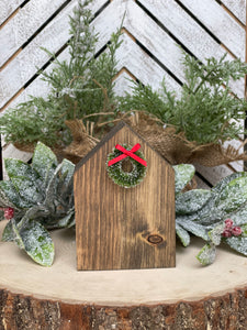Chunky Wood House with wreath