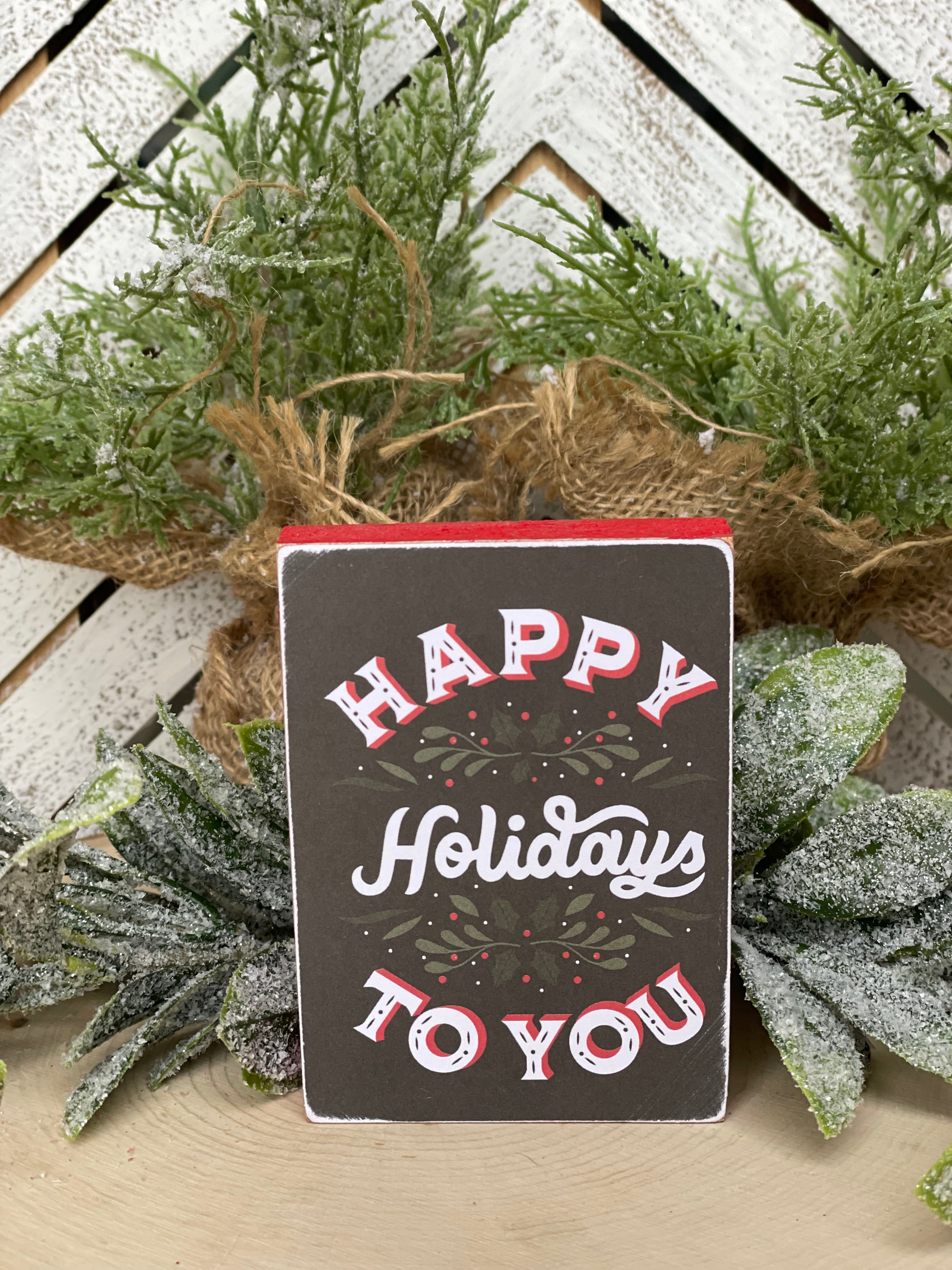 Mini wood block Happy Holidays